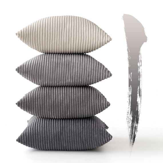 MIULEE Kordsamt Kissenbezug Kissenhülle Dekorative Sofakissen Quadratische Dekokissen Zierkissenbezug Gestreifte Kissenbezüge für Wohnzimmer Schlafzimmer 4 Stück 60x60cm Dunkelgraue Serie Series