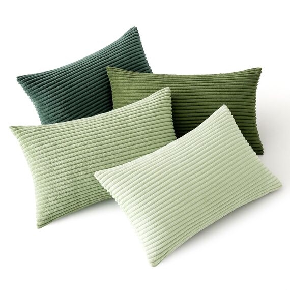 MIULEE Kordsamt Kissenbezug Weiche Kissenhülle Dekorative Sofakissen Quadratische Dekokissen Zierkissenbezug Gestreifte Kissenbezüge für Wohnzimmer 4 Stück 40x60cm Forest Green Series