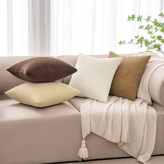 MIULEE Kordsamt Kissenbezug Weiche Kissenhülle Dekorative Sofakissen Quadratische Dekokissen Moderne Zierkissenbezug Gestreifte Kissenbezüge für Wohnzimmer Schlafzimmer 4 Stück 40x40cm Braun