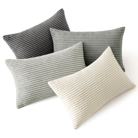 MIULEE Kordsamt Kissenbezug Kissenhülle Dekorative Sofakissen Quadratische Dekokissen Zierkissenbezug Gestreifte Kissenbezüge für Wohnzimmer Schlafzimmer 4 Stück 40x60cm Dunkelgraue Serie Series