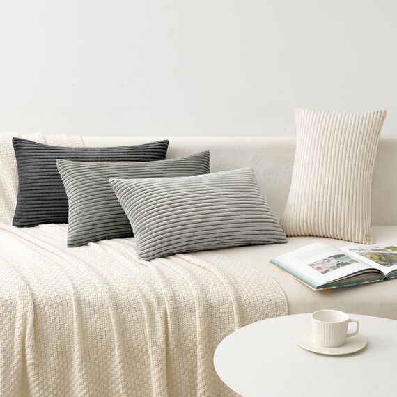 MIULEE Kordsamt Kissenbezug Kissenhülle Dekorative Sofakissen Quadratische Dekokissen Zierkissenbezug Gestreifte Kissenbezüge für Wohnzimmer Schlafzimmer 4 Stück 30x50cm Dunkelgraue Serie Series