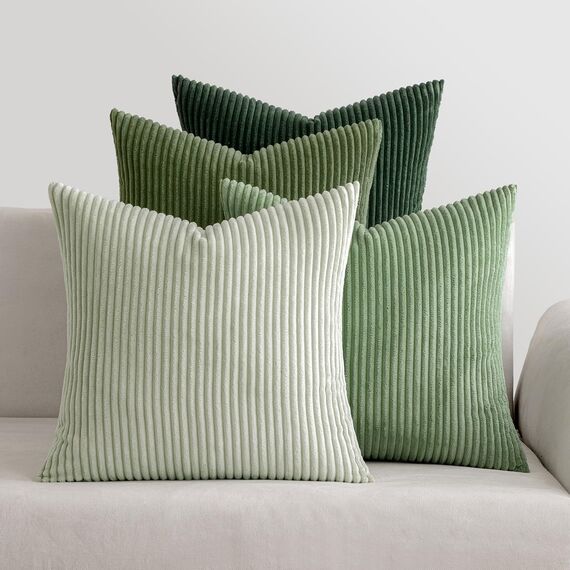 MIULEE Kordsamt Kissenbezug Weiche Kissenhülle Dekorative Sofakissen Quadratische Dekokissen Zierkissenbezug Gestreifte Kissenbezüge für Wohnzimmer 4 Stück 45x45cm Forest Green Series