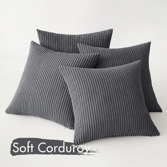MIULEE 4er Set Kissenbezüge Kord Kissenhülle Dekorative Kissenbezug Sofakissen Couchkissen Dekokissen Zierkissenbezug Deko Kissenhülle mit Verstecktem Reißverschluss 50x50cm 20x20in Dunkelgrau