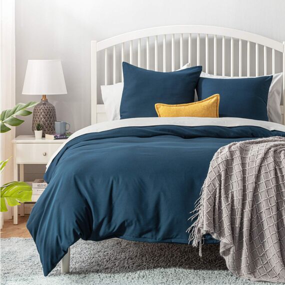 BEDSURE Bettwäsche 135x200 2teilig Marineblau - 1 Bettbezug 135x200 cm + 1 Kissenbezug 80X80 cm, ÖKO-TEX Bettwäsche-Sets Blau Polyester Mikrofaser mit Reißverschluss