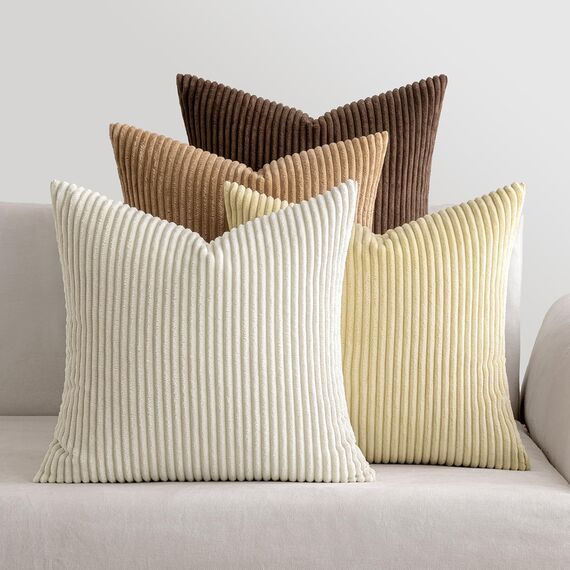 MIULEE Kordsamt Kissenbezug Weiche Kissenhülle Dekorative Sofakissen Quadratische Dekokissen Moderne Zierkissenbezug Gestreifte Kissenbezüge für Wohnzimmer Schlafzimmer 4 Stück 40x40cm Braun