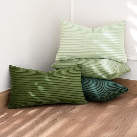 MIULEE Kordsamt Kissenbezug Weiche Kissenhülle Dekorative Sofakissen Quadratische Dekokissen Zierkissenbezug Gestreifte Kissenbezüge für Wohnzimmer 4 Stück 40x60cm Forest Green Series