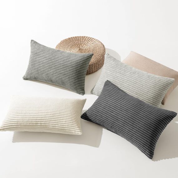 MIULEE Kordsamt Kissenbezug Kissenhülle Dekorative Sofakissen Quadratische Dekokissen Zierkissenbezug Gestreifte Kissenbezüge für Wohnzimmer Schlafzimmer 4 Stück 30x50cm Dunkelgraue Serie Series