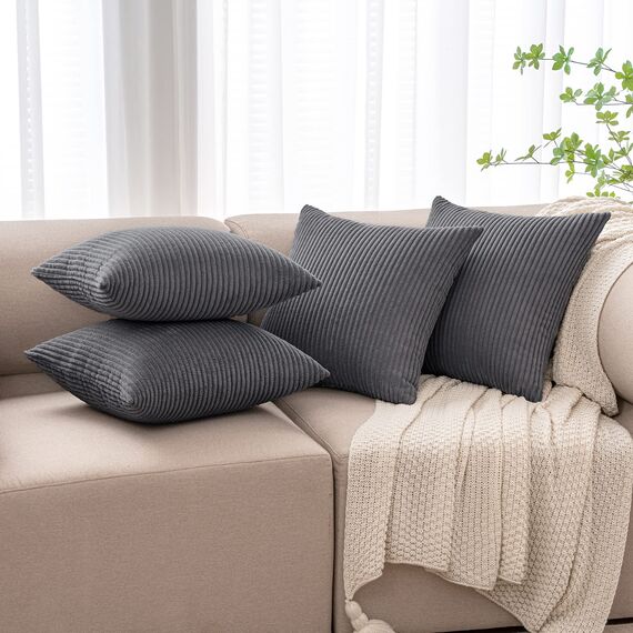 MIULEE 4er Set Kissenbezüge Kord Kissenhülle Dekorative Kissenbezug Sofakissen Couchkissen Dekokissen Zierkissenbezug Deko Kissenhülle mit Verstecktem Reißverschluss 45x45cm 18x18in Dunkelgrau