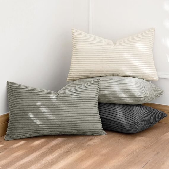 MIULEE Kordsamt Kissenbezug Kissenhülle Dekorative Sofakissen Quadratische Dekokissen Zierkissenbezug Gestreifte Kissenbezüge für Wohnzimmer Schlafzimmer 4 Stück 30x50cm Dunkelgraue Serie Series