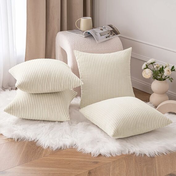 MIULEE 4er Set Kissenbezüge Kord Kissenhülle Dekorative Kissenbezug Sofakissen Couchkissen Dekokissen Zierkissenbezug Deko Kissenhülle mit Verstecktem Reißverschluss 50x50cm 20x20in Creme