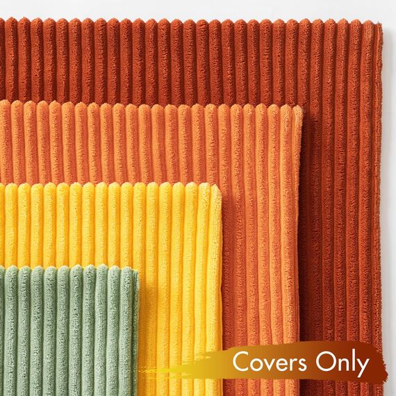 MIULEE Kordsamt Kissenbezug Weiche Kissenhülle Dekorative Sofakissen Quadratische Dekokissen Zierkissenbezug Gestreifte Kissenbezüge für Wohnzimmer Schlafzimmer 4 Stück 45x45cm Orange grüne Serie