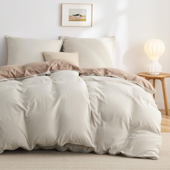 BEDSURE Bettwäsche 135x200 4teilig Khaki/Beige - Bettwäsche-Sets Bettbezug 135 x 200 cm 2er Set mit 2 Kissenbezüge 80x80 cm, Oeko-TEX Wendebettwäsche Bedding mit Reißverschluss