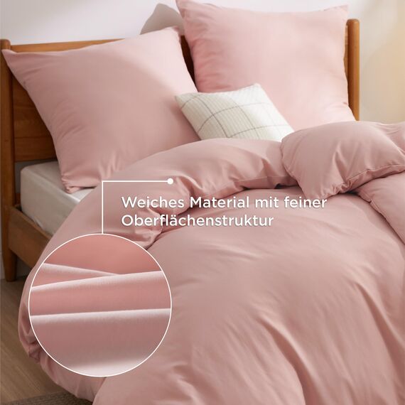 BEDSURE Bettwäsche 200x200 Blasses Erröten - 1 Bettbezug 200x200 cm 2 Kissenbezüge 80X80 cm, ÖKO-TEX Bettwäsche-Sets Rosa Polyester Mikrofaser mit Reißverschluss
