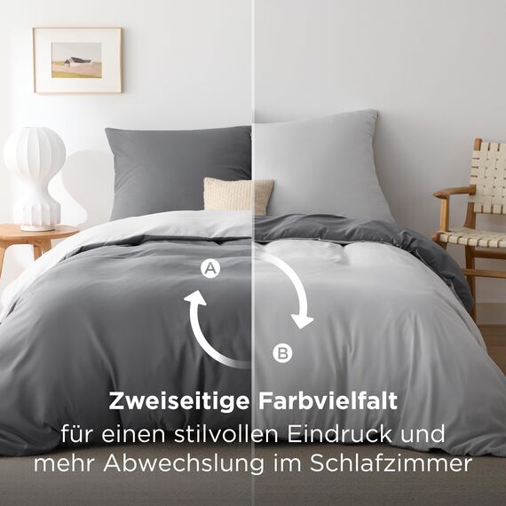BEDSURE Bettwäsche 220x240 3teilig Grau/Anthrazit- Bettwäsche-Sets Bettbezug 220x240 mit 2 Kissenbezüge 80x80 cm, Oeko-TEX Wendebettwäsche Bedding mit Reißverschluss