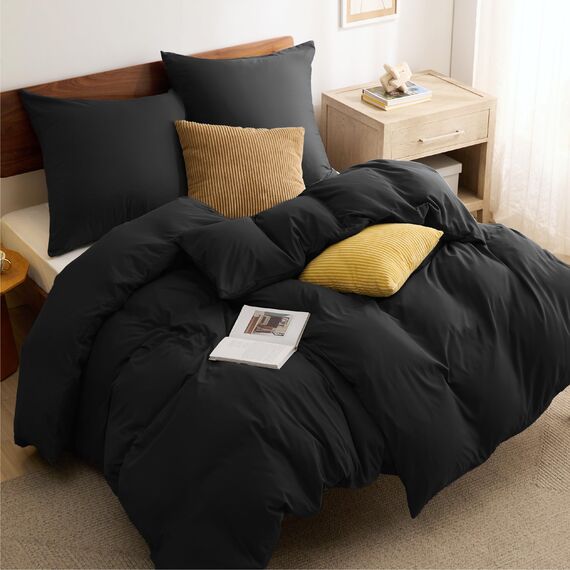 BEDSURE Bettwäsche 135x200 4teilig Schwarz - 2 Bettbezüge 135x200 cm + 2 Kissenbezüge 80X80 cm, ÖKO-TEX Bettwäsche-Sets Schwarz Polyester Mikrofaser mit Reißverschluss