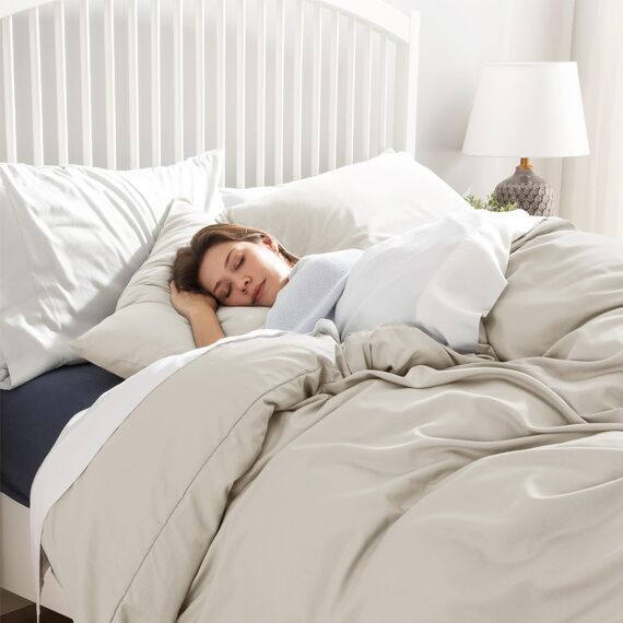 BEDSURE Bettwäsche 155x220 3teilig Leinen - 1 Bettbezug 155x220 cm + 2 Kissenbezüge 80X80 cm, ÖKO-TEX Bettwäsche-Sets Beige Polyester Mikrofaser mit Reißverschluss