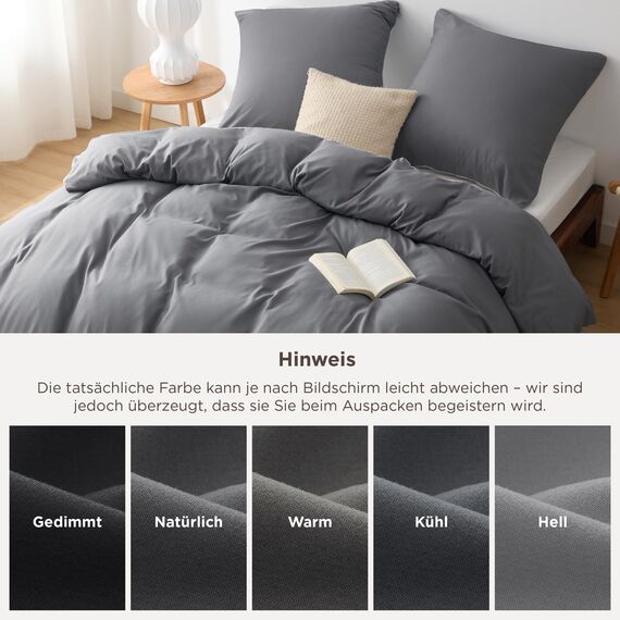 BEDSURE Bettwäsche 200x200 3teilig Grau/Anthrazit- Bettwäsche-Sets Bettbezug 200x200 mit 2 Kissenbezüge 80x80 cm, Oeko-TEX Wendebettwäsche Bedding mit Reißverschluss