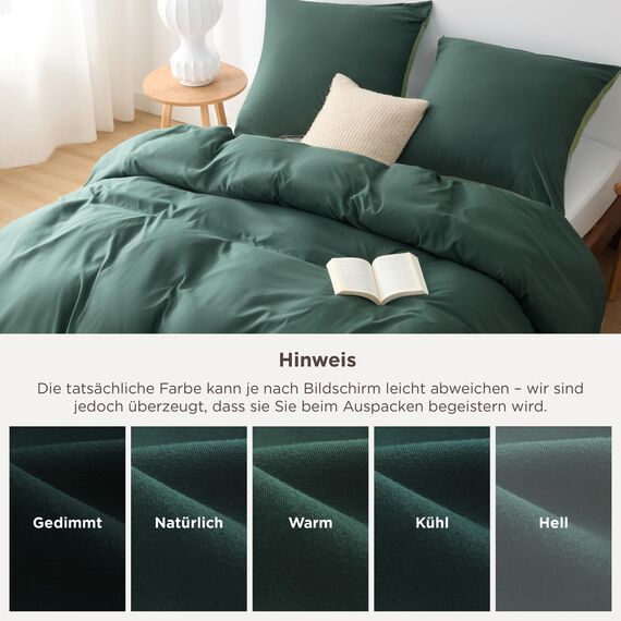 BEDSURE Bettwäsche 220x240 3teilig Salbeigrün/Dunkelgrün - Bettwäsche-Sets Bettbezug 220x240 mit 2 Kissenbezüge 80x80 cm, Oeko-TEX Wendebettwäsche Bedding mit Reißverschluss
