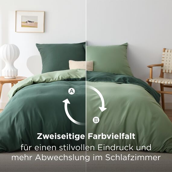 BEDSURE Bettwäsche 135x200 2teilig Salbeigrün/Dunkelgrün - Bettwäsche-Sets Bettbezug 135 x 200 cm mit 1 Kissenbezug 80x80 cm, Oeko-TEX Wendebettwäsche Bedding mit Reißverschluss