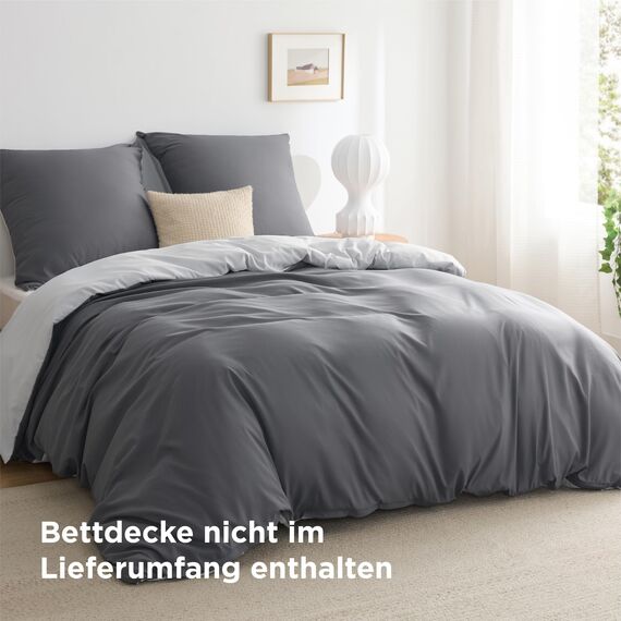 BEDSURE Bettwäsche 200x200 3teilig Grau/Anthrazit- Bettwäsche-Sets Bettbezug 200x200 mit 2 Kissenbezüge 80x80 cm, Oeko-TEX Wendebettwäsche Bedding mit Reißverschluss