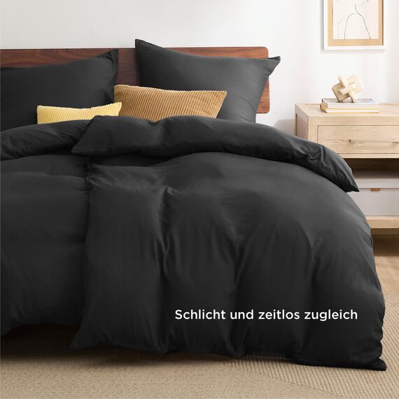 BEDSURE Bettwäsche 135x200 4teilig Schwarz - 2 Bettbezüge 135x200 cm + 2 Kissenbezüge 80X80 cm, ÖKO-TEX Bettwäsche-Sets Schwarz Polyester Mikrofaser mit Reißverschluss