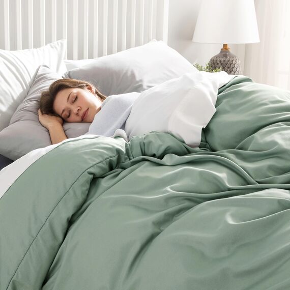 BEDSURE Bettwäsche 155x220 3teilig Salbeigrün - 1 Bettbezug 155x220 cm + 2 Kissenbezüge 80X80 cm, ÖKO-TEX Bettwäsche-Sets Grün Polyester Mikrofaser mit Reißverschluss