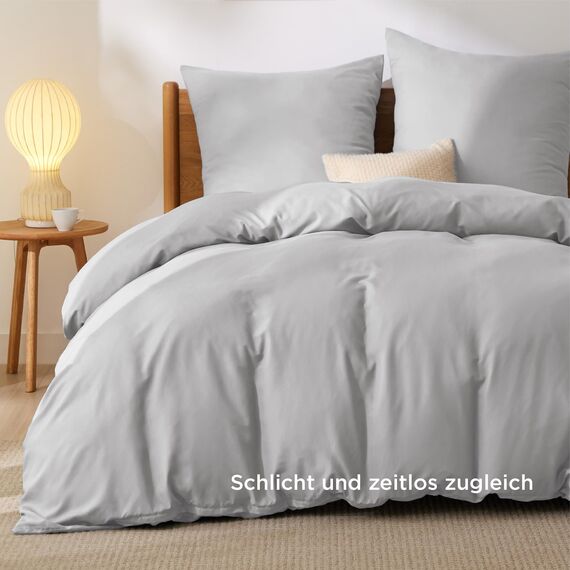 BEDSURE Bettwäsche 200x200 3teilig Silbergrau - 1 Bettbezug 200x200 cm + 2 Kissenbezüge 80X80 cm, ÖKO-TEX Bettwäsche-Sets Grau Polyester Mikrofaser mit Reißverschluss