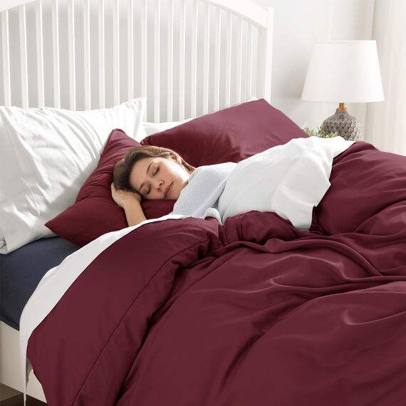 BEDSURE Bettwäsche 220x240 3teilig Weinrot - 1 Bettbezug 240x220 cm + 2 Kissenbezüge 80X80 cm, ÖKO-TEX Bettwäsche-Sets Rot Polyester Mikrofaser mit Reißverschluss