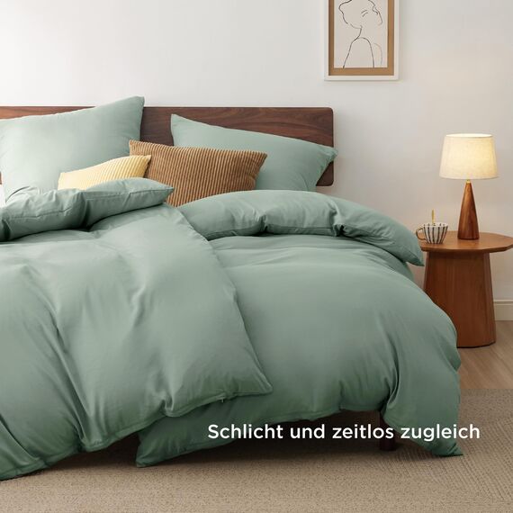 BEDSURE Bettwäsche 135x200 4teilig Salbeigrün - 2 Bettbezüge 135x200 cm + 2 Kissenbezüge 80X80 cm, ÖKO-TEX Bettwäsche-Sets Grün Polyester Mikrofaser mit Reißverschluss