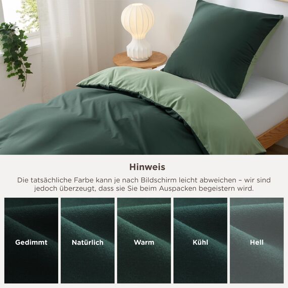 BEDSURE Bettwäsche 135x200 2teilig Salbeigrün/Dunkelgrün - Bettwäsche-Sets Bettbezug 135 x 200 cm mit 1 Kissenbezug 80x80 cm, Oeko-TEX Wendebettwäsche Bedding mit Reißverschluss