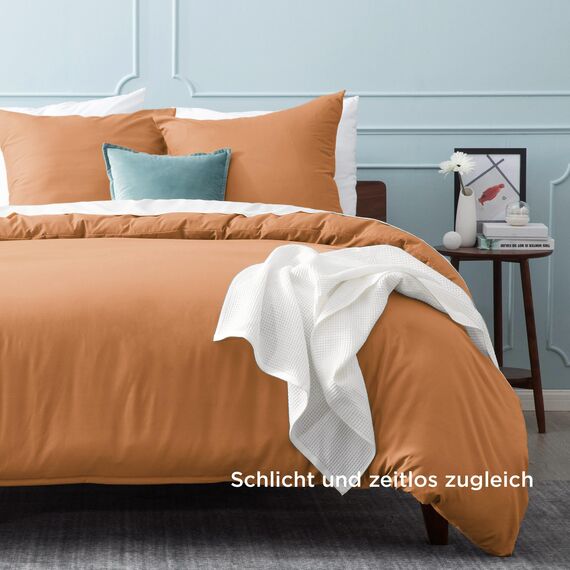 BEDSURE Bettwäsche 200x200 3teilig Orange - 1 Bettbezug 200x200 cm 2 Kissenbezüge 80X80 cm, ÖKO-TEX Bettwäsche-Sets Gebrannte Orange Polyester Mikrofaser mit Reißverschluss