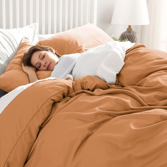 BEDSURE Bettwäsche 200x200 3teilig Orange - 1 Bettbezug 200x200 cm 2 Kissenbezüge 80X80 cm, ÖKO-TEX Bettwäsche-Sets Gebrannte Orange Polyester Mikrofaser mit Reißverschluss