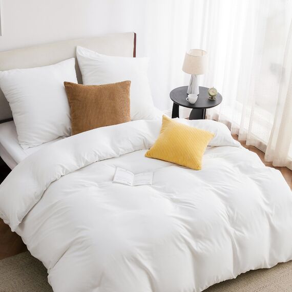 BEDSURE Bettwäsche 200x220 3teilig Weiß - 1 Bettbezug 200x220 cm + 2 Kissenbezüge 80X80 cm, ÖKO-TEX Bettwäsche-Sets Weiß Polyester Mikrofaser mit Reißverschluss