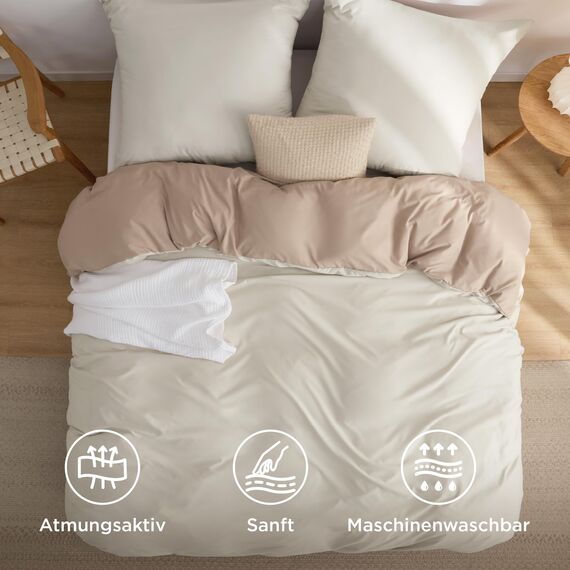 BEDSURE Bettwäsche 200x220 3teilig Khaki/Beige - Bettwäsche-Sets Bettbezug 200x220 mit 2 Kissenbezüge 80x80 cm, Oeko-TEX Wendebettwäsche Bedding mit Reißverschluss