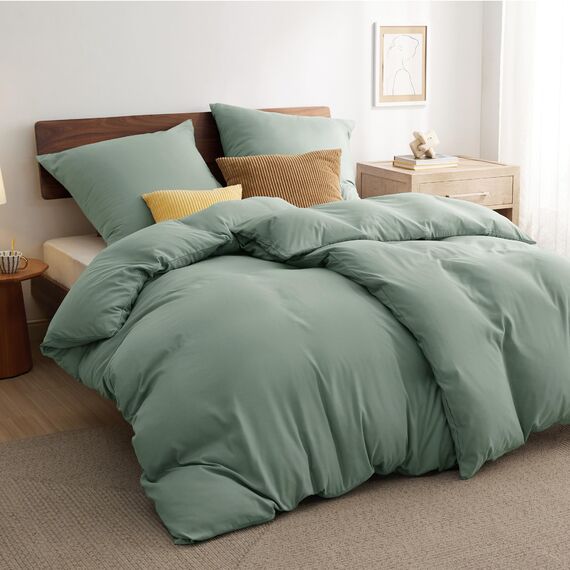 BEDSURE Bettwäsche 135x200 4teilig Salbeigrün - 2 Bettbezüge 135x200 cm + 2 Kissenbezüge 80X80 cm, ÖKO-TEX Bettwäsche-Sets Grün Polyester Mikrofaser mit Reißverschluss