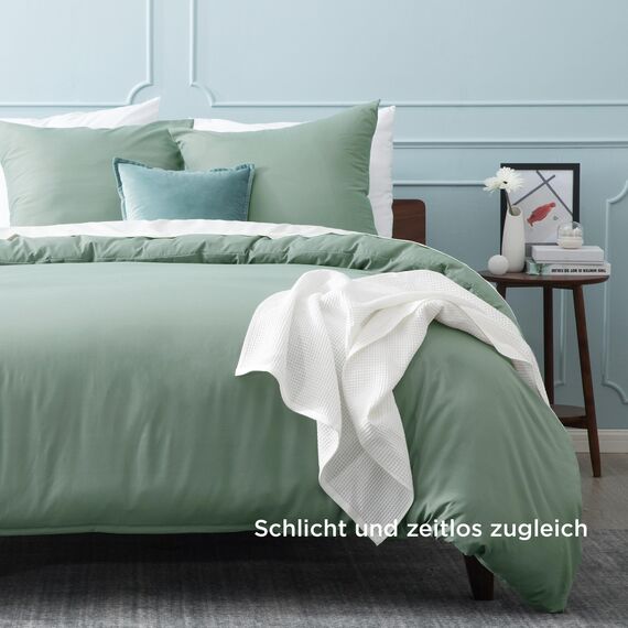 BEDSURE Bettwäsche 135x200 2teilig Salbeigrün - 1 Bettbezug 135x200 cm + 1 Kissenbezug 80X80 cm, ÖKO-TEX Bettwäsche-Sets Grün Polyester Mikrofaser mit Reißverschluss