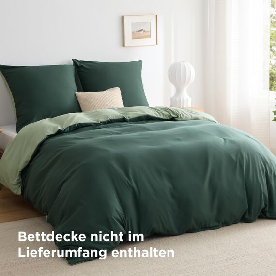 BEDSURE Bettwäsche 155x220 3teilig Salbeigrün/Dunkelgrün - Bettwäsche-Sets Bettbezug 155x220 mit 2 Kissenbezüge 80x80 cm, Oeko-TEX Wendebettwäsche Bedding mit Reißverschluss