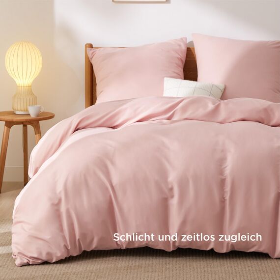 BEDSURE Bettwäsche 200x200 Blasses Erröten - 1 Bettbezug 200x200 cm 2 Kissenbezüge 80X80 cm, ÖKO-TEX Bettwäsche-Sets Rosa Polyester Mikrofaser mit Reißverschluss