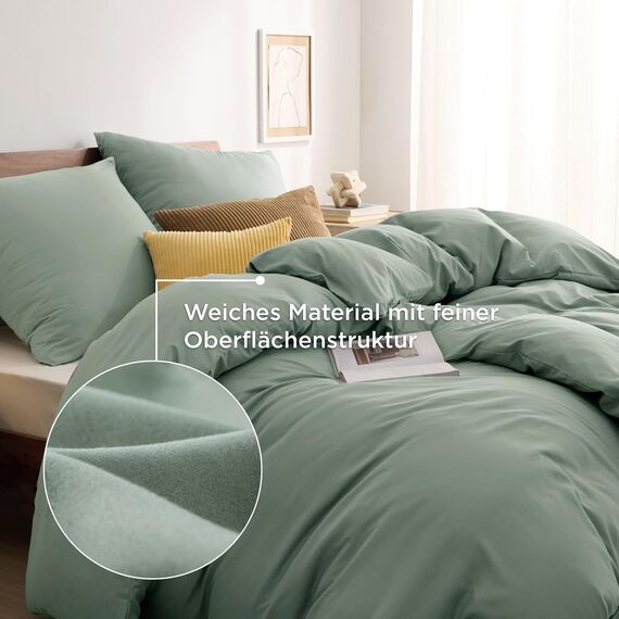 BEDSURE Bettwäsche 135x200 4teilig Salbeigrün - 2 Bettbezüge 135x200 cm + 2 Kissenbezüge 80X80 cm, ÖKO-TEX Bettwäsche-Sets Grün Polyester Mikrofaser mit Reißverschluss