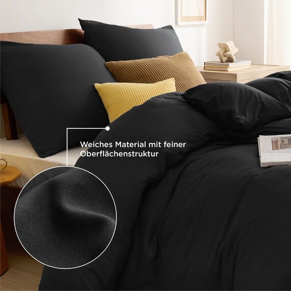 BEDSURE Bettwäsche 135x200 4teilig Schwarz - 2 Bettbezüge 135x200 cm + 2 Kissenbezüge 80X80 cm, ÖKO-TEX Bettwäsche-Sets Schwarz Polyester Mikrofaser mit Reißverschluss