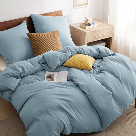 BEDSURE Bettwäsche 135x200 4teilig Mineralblau - 2 Bettbezüge 135x200 cm + 2 Kissenbezüge 80X80 cm, ÖKO-TEX Bettwäsche-Sets Blau Polyester Mikrofaser mit Reißverschluss