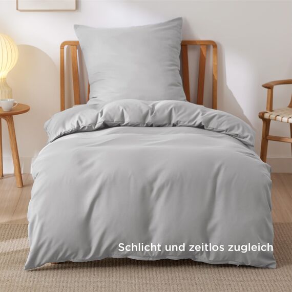 BEDSURE Bettwäsche 135x200 2teilig Silbergrau - 1 Bettbezug 135x200 cm + 1 Kissenbezug 80X80 cm, ÖKO-TEX Bettwäsche-Sets Grau Polyester Mikrofaser mit Reißverschluss