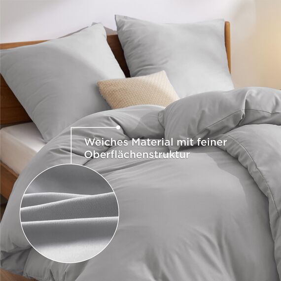 BEDSURE Bettwäsche 200x200 3teilig Silbergrau - 1 Bettbezug 200x200 cm + 2 Kissenbezüge 80X80 cm, ÖKO-TEX Bettwäsche-Sets Grau Polyester Mikrofaser mit Reißverschluss