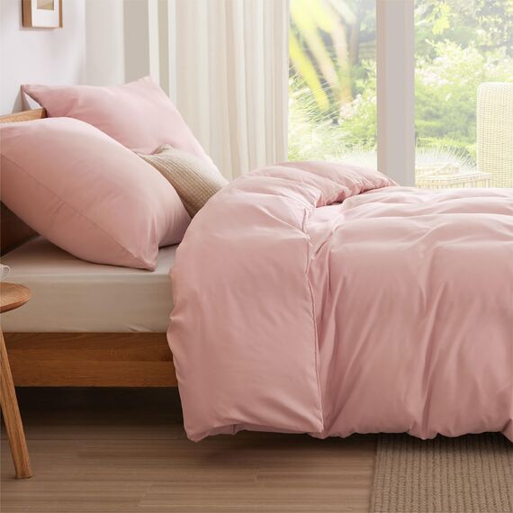 BEDSURE Bettwäsche 155x220 Blasses Erröten - 1 Bettbezug 155x220 cm 2 Kissenbezüge 80X80 cm, ÖKO-TEX Bettwäsche-Sets Rosa Polyester Mikrofaser mit Reißverschluss
