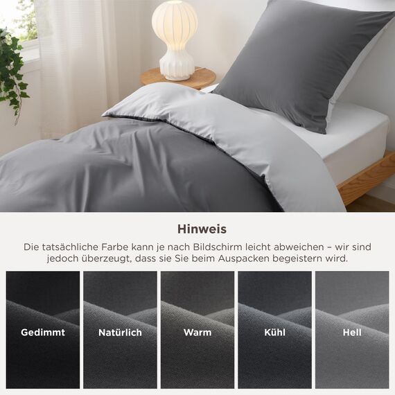 BEDSURE Bettwäsche 135x200 2teilig Grau/Anthrazit- Bettwäsche-Sets Bettbezug 135 x 200 cm mit 1 Kissenbezug 80x80 cm, Oeko-TEX Wendebettwäsche Bedding mit Reißverschluss