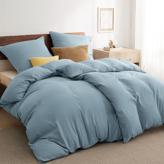 BEDSURE Bettwäsche 135x200 4teilig Mineralblau - 2 Bettbezüge 135x200 cm + 2 Kissenbezüge 80X80 cm, ÖKO-TEX Bettwäsche-Sets Blau Polyester Mikrofaser mit Reißverschluss