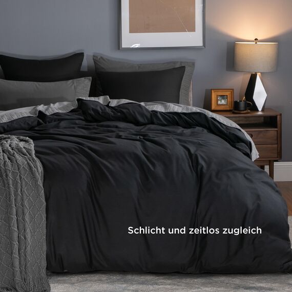 BEDSURE Bettwäsche 200x200 3teilig Schwarz - 1 Bettbezug 200x200 cm + 2 Kissenbezüge 80X80 cm, ÖKO-TEX Bettwäsche-Sets Schwarz Polyester Mikrofaser mit Reißverschluss