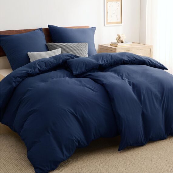 BEDSURE Bettwäsche 135x200 4teilig Marineblau - 2 Bettbezüge 135x200 cm + 2 Kissenbezüge 80X80 cm, ÖKO-TEX Bettwäsche-Sets Blau Polyester Mikrofaser mit Reißverschluss