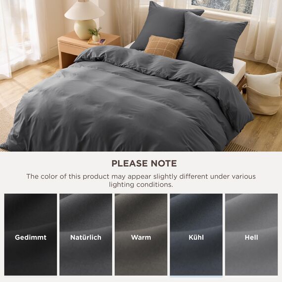 BEDSURE Bettwäsche 220x240 3teilig Anthrazit - 1 Bettbezug 240x220 cm + 2 Kissenbezüge 80X80 cm, ÖKO-TEX Bettwäsche-Sets Grau Polyester Mikrofaser mit Reißverschluss