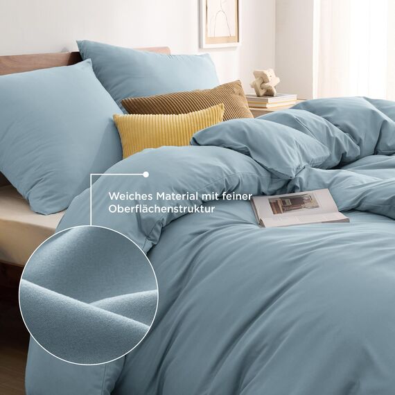 BEDSURE Bettwäsche 135x200 4teilig Mineralblau - 2 Bettbezüge 135x200 cm + 2 Kissenbezüge 80X80 cm, ÖKO-TEX Bettwäsche-Sets Blau Polyester Mikrofaser mit Reißverschluss